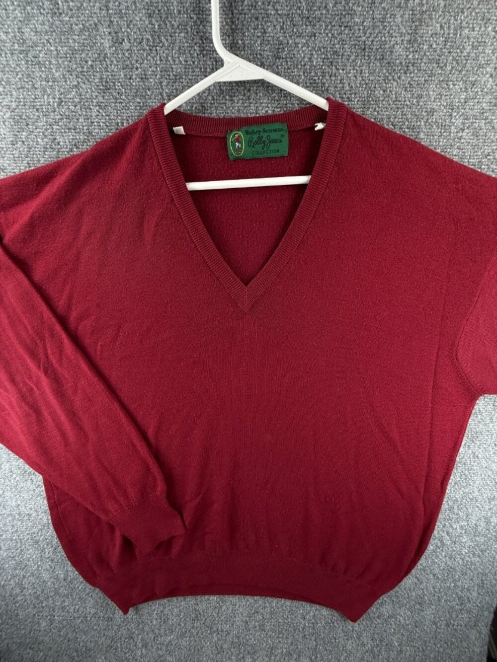 VTG Hickey Freeman Bobby Jones Italy Made Knit Red Sweater XL All Wool V Neck